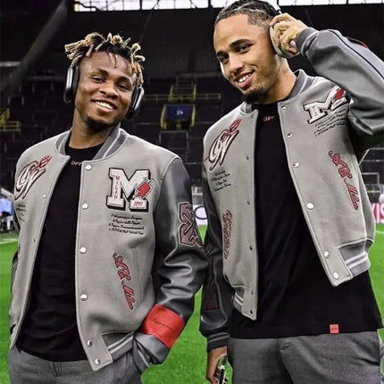 Trendy Soccer Fashion New Men's Embroidered Bomber Jacket Hip Hop Letter Splicing Leather Baseball Clothing Y2K Jacket
