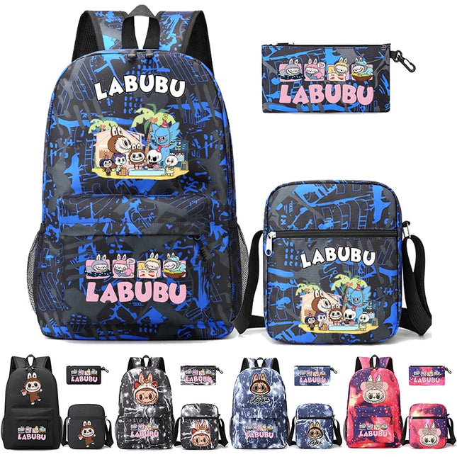 3Pcs/set Cartoon Printed Backpack Teenager Student Boy Girl Schoolbag Larger Capacity Bagpack Travel Bag Kid Gift Mochila