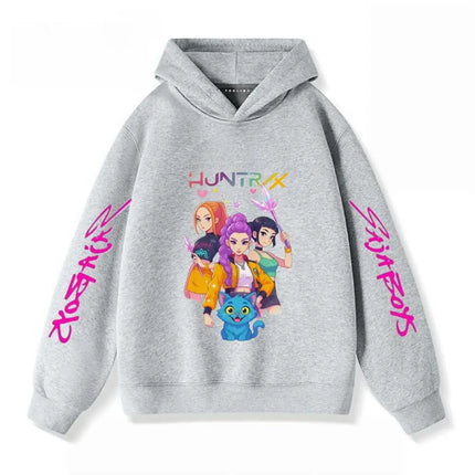 Gray Hoodies Trendy Casual Clothing Long Sleeve For Girls Child K-pop Demon Hunters Clothing Toddler New Printing Hooded Tops