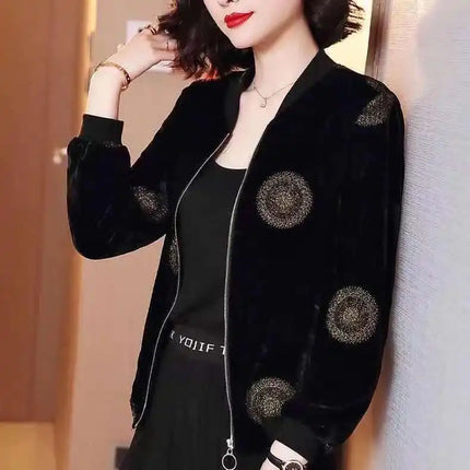 Women's Clothing Lantern Long Sleeve Polka Dot Geometric Plant&Flowers Printing Zipper Cardigan Spring Autumn Coats Casual Tops