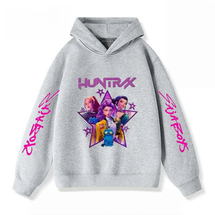 Gray Hoodies Trendy Casual Clothing Long Sleeve For Girls Child K-pop Demon Hunters Clothing Toddler New Printing Hooded Tops