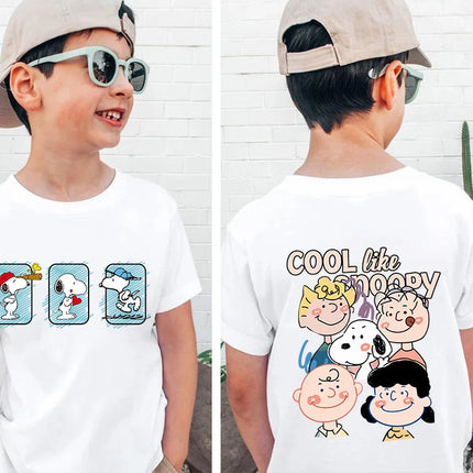 Snoopy print children's clothing kids cotton T-shirt cartoon short-sleeved white top personality clothing suitable for boys