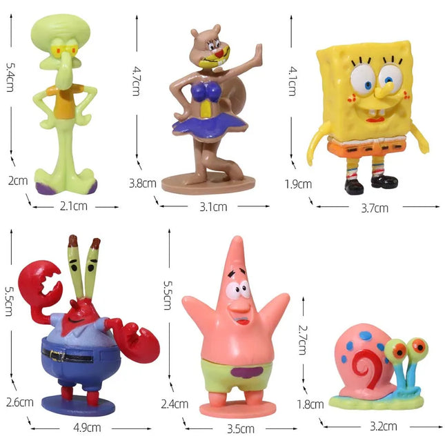 6~8pcs SpongeBob SquarePants Figure Bob Crab Boss Patrick Star Action Figures Patrick Star Anime Figurines Children Toys