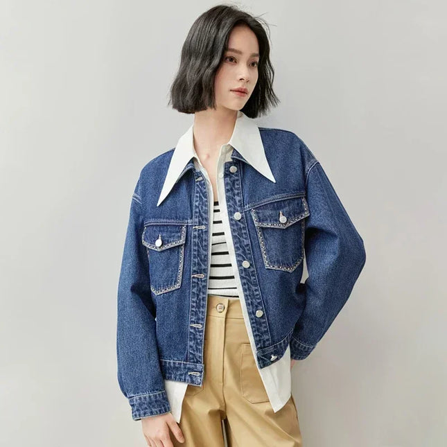 SENTUBILA Embroidery Cotton Denim Jackets for Women 2025 Spring Casual Short Denim Coat Female Long Sleeve Outerwear W43W56028