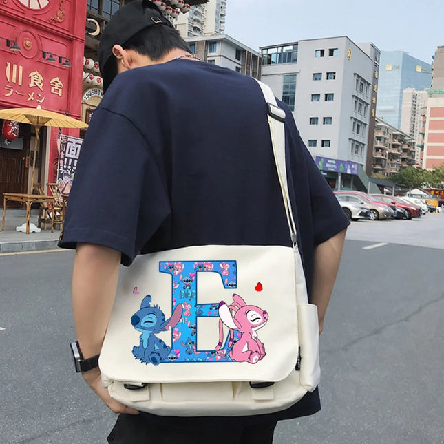 Disney Stitch Canvas Postman Bag for Men Women Anime High-capacity Shoulder Bag Students Portable Fashion Crossbody Pouch Gifts