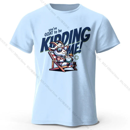 100% Cotton Hand-drawn Cartoon Goat T-shirt - Playful Animal Design Soft & Comfortable Casual Wear