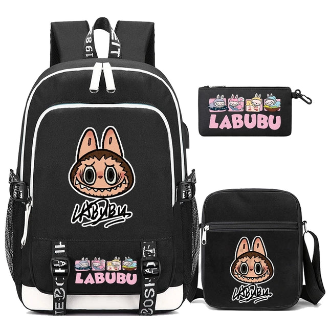 3Pcs/set Cute Backpack Shoulder Bag Pencil Case Boy Girl Teen Student Backpack Schoolbag Women Large Capacity Travel Bag Mochila