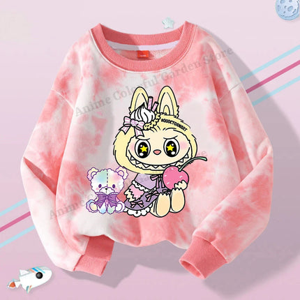 Labubu Round Neck Sweatshirt for Children Anime Cartoon Cute Hoodies Boys Girls Spring Sweet New Sports Shirt Kids Clothes Gifts