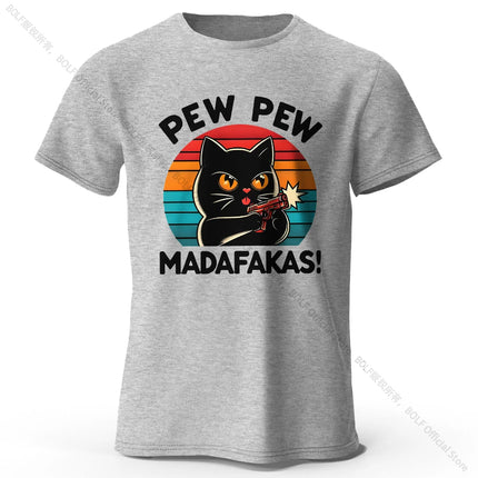 Cute Hand-Drawn Cat Doodle Print 100% Cotton T-Shirt, Ultra Soft Round Neck Short Sleeve Tee for Men & Women