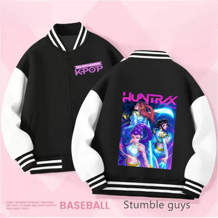 Spring/Autumn New Boys Girls Jacket KPop Demon Hunters Huntrix Baseball Uniform For 4-14 Years Children Sports Outerwear