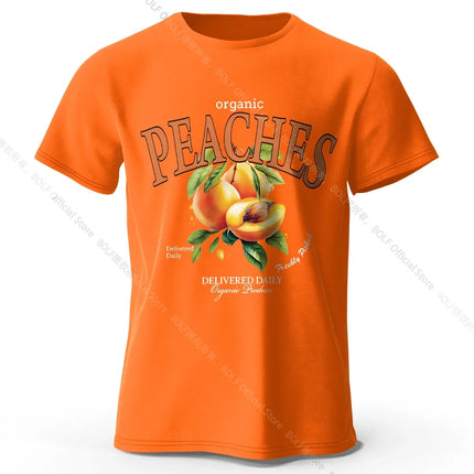 Lightweight Yellow Peach Graphic Tee 100% Cotton - Delicate Watercolor Style Breathable & Trendy Summer Top