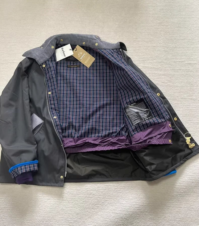 B@r Flower MOUNTAIN Waxed Jacket, Contrasting Jacket, Grey Collar