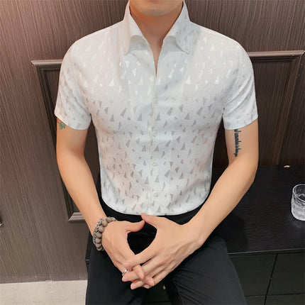 2024 Summer Fashion Printed Shirts High Quality No Ironing Slim Fit Short Sleeve Social Formal Shirt Club Outfits Tuxedo 4XL-M