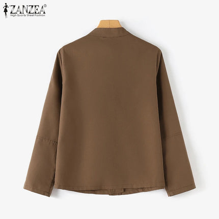 Stylish Spring Jackets Women Vintage OL Coats ZANZA Casual Long Sleeve O-Neck Outwear Solid Buttons Down Coat Female Tops 2024