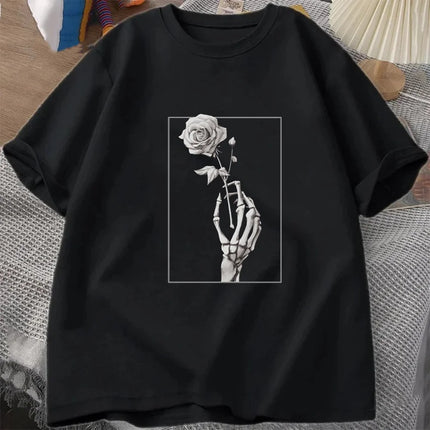 Halloween Thanksgiving Fall Autumn Clothing Clothes T rose Women Print T-shirts Female Top Fashion Graphic Tee Cotton Oversized