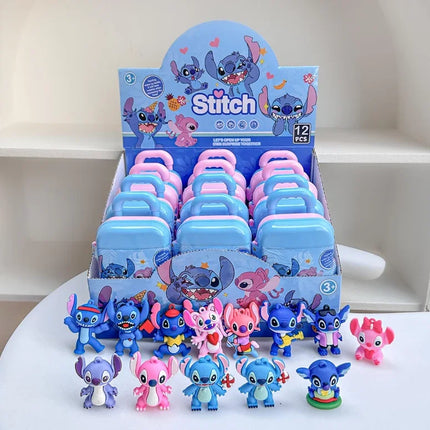 Disney 12pcs New Stitch  Blind Box Luggage Case Toy Blind Box Doll Educational Cartoon Cute Keychain