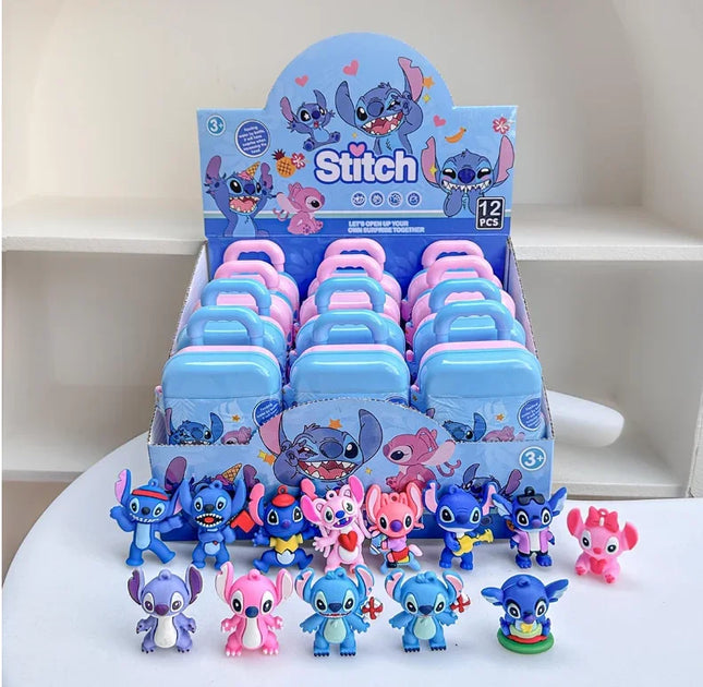 Disney 12pcs New Stitch  Blind Box Luggage Case Toy Blind Box Doll Educational Cartoon Cute Keychain