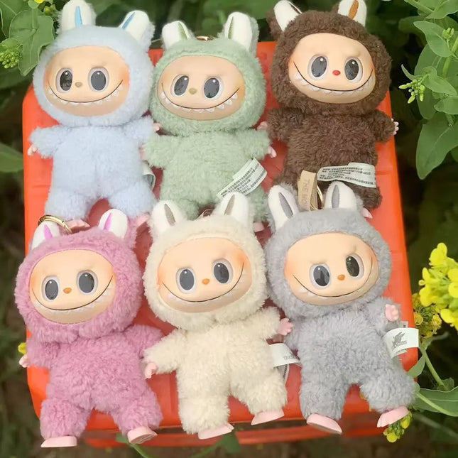 15CM Cute Labubu Plush Doll Keychain Toys Kawaii Macaroon Labubu Vinyl Face peluche Dolls Pendant Keychain Christmas  Kid Gift