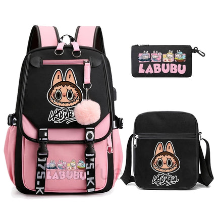 3Pcs/set Cartoon Printed Backpack with Shoulder Bag Pencil Case Bookbag Teenager Kid Student Boy Girl Schoolbag Colorful Bagpack