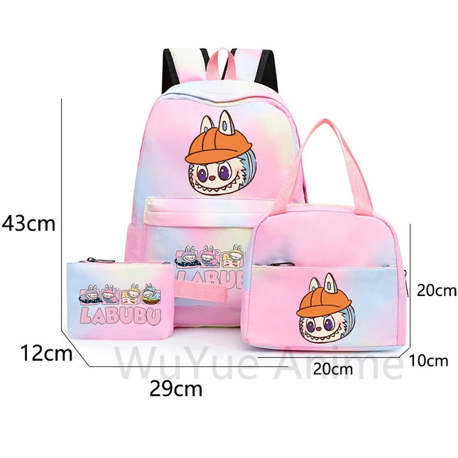 3Pcs/set Cartoon Printed Backpack with Lunch Bag Pencil Case Boy Girl Knapsack Teenage Student Large Capacity Colorful Bookbag