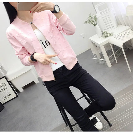 2025 Fashion Spring Summer Bomber Jacket Women Office Casual White Ladies Cardigan Jackets Solid Female Short Baseball Jacket
