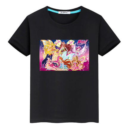 Winx Cute Tops t shirt for kids boy 10year anime Short Winx print Cartoon 100%Cotton  pride tshirt y2k girl clothes baby clothes