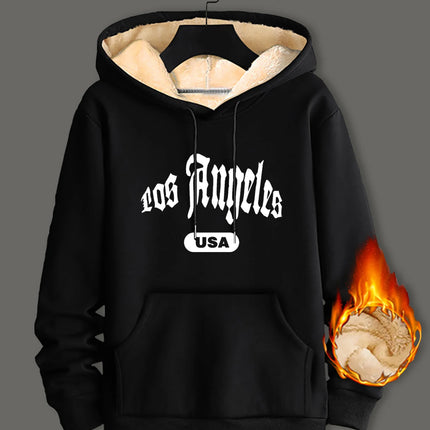 Winter Lambswool Hoodies Thicken Warm Windproof Sweatshirts Print Hooded Pullover Loose Men Women Winter Hoodies Black