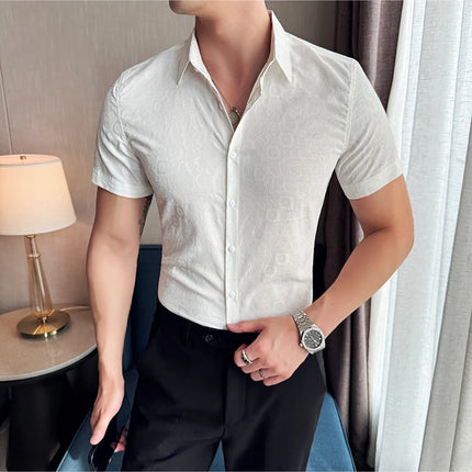 2025 Summer New Flower Shirts Men Short Sleeve Retro Casual Shirts Fashion Versatile Business Slim Social Party Tuxedo Blouse