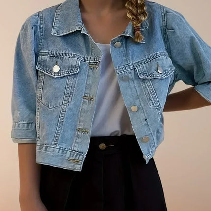 Fashion Womens Retro Denim Jacket Casual Short Denim Cardigan Coat Spring Summer Famale Jeans Jackets Outerwear