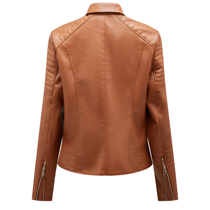 Spring and Autumn short women's leather jacket, Slim lapel biker suit, oblique zipper jacket women's coat