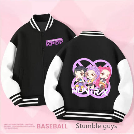 Spring/Autumn New Boys Girls Jacket KPop Demon Hunters Huntrix Baseball Uniform For 4-14 Years Children Sports Outerwear