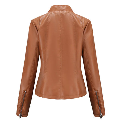 2025 Women's Leather Jacket Spring Autumn Thin Motorcycle Suit European Size Leather Jacket Short Fashion Women's Jacket