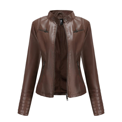 2025 Women's Leather Jacket Spring Autumn Thin Motorcycle Suit European Size Leather Jacket Short Fashion Women's Jacket