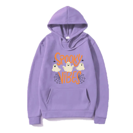 Spooky Vibes Halloween Ghost Hoodie Winter Warm Long Sleeve Hoodies Women Sweatshirt Harajuku Cartoon Sudaderas Unisex Hoody