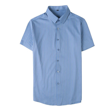 High Quality Ice Silk Traceless Striped Shirt Men's Summer Short Sleeve Slim Casual Business Shirts Tuxedo Men Clothing 4XL-M