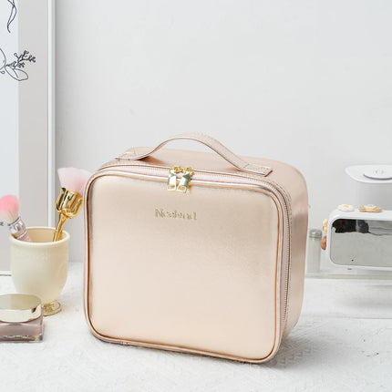 Travel Makeup Bag with LED Lighted Mirror 3 Color Scenarios Adjustable Brightness, with DIY Dividers, Toiletry Makeup Case Gift