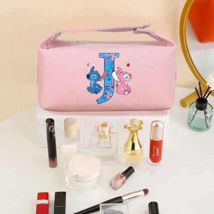 Disney Stitch Fashion Makeup Pouch for Women Anime High-capacity Cosmetic Bag Cartoon Letter A-Z Portable Handbag Washing Bags