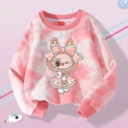 Labubu Round Neck Sweatshirt for Children Anime Cartoon Cute Hoodies Boys Girls Spring Sweet New Sports Shirt Kids Clothes Gifts