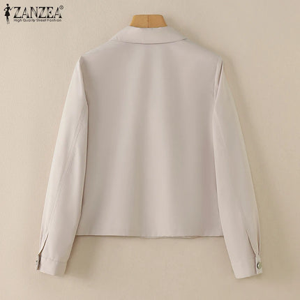 ZANZEA Women Daily Outerwear Long Sleeve Work Wear Casual Solid Color Coats Button Up 2025 Spring Turn-down Collar Thin Jackets