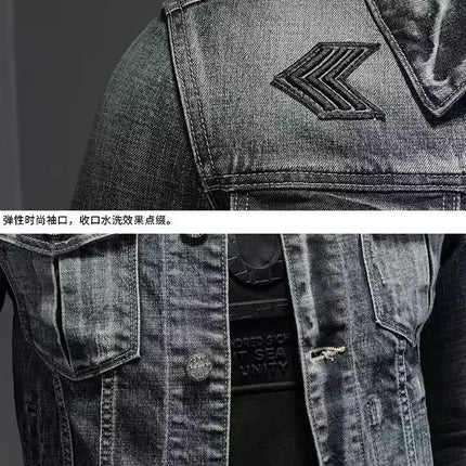 Men's Vintage Denim Jacket High Street Trend Loose Street Riding Biker Clothing Handsome Casual Buttoned Lapel Men's Clothing