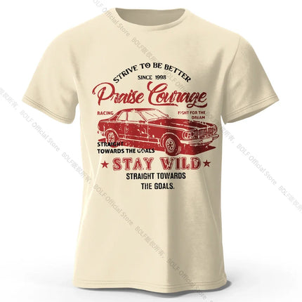 Men's Old Car Printed T-Shirt 100% Cotton Oversized Vintage Old School Graphic Tees for Men Women Summer Tops