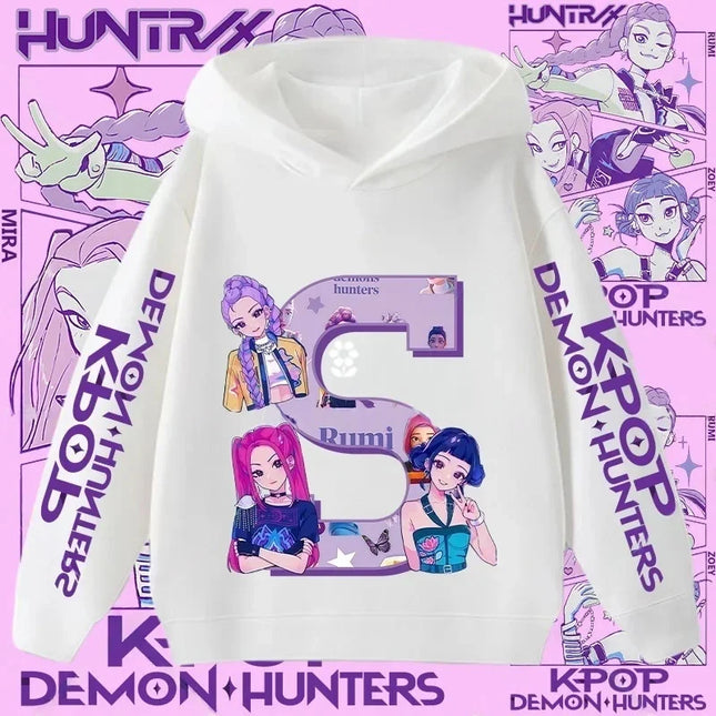 2026 New Letter A-Z Girls' Sportswear Kpop Demon Hunters Boys' Casual Shirt Children's Hooded Shirt Autumn/Winter Long-sleeved