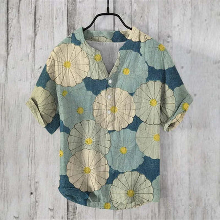 Spring and Summer Men's and Women's Casual Shirts Blue Octopus Short Sleeve Linen Shirt Hawaiian Style 3D Printed Shirt Men's To