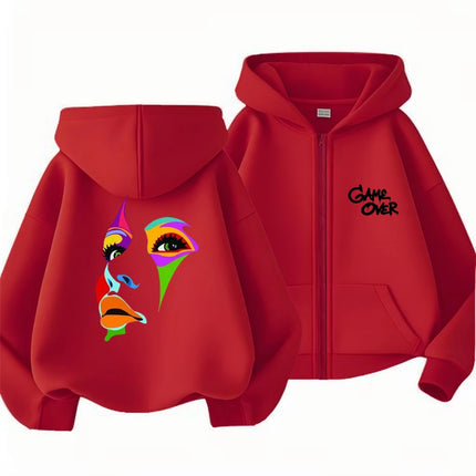 Hip Fashion Hop Trend Street Art Print Hoodies Coat Children Zipper style Sweatshirt Girls Boys Age 3-12 Kids black Pink