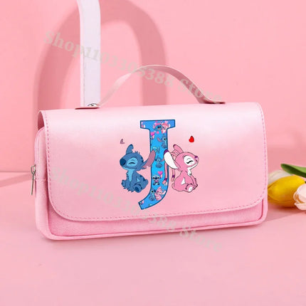 Disney Stitch Pencil Bags for Students Anime High-capacity Stationery Storage Box Boys Girls Letter A-Z Pen Bag School Supplies