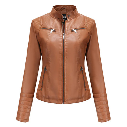 2025 Women's Leather Jacket Spring Autumn Thin Motorcycle Suit European Size Leather Jacket Short Fashion Women's Jacket
