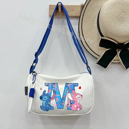 Stitch Fashion Nylon Shoulder Bag for Women Cartoon Letter A-Z Printed Crossboby Bags Girls Portable Simple Zipper Handbag Gifts