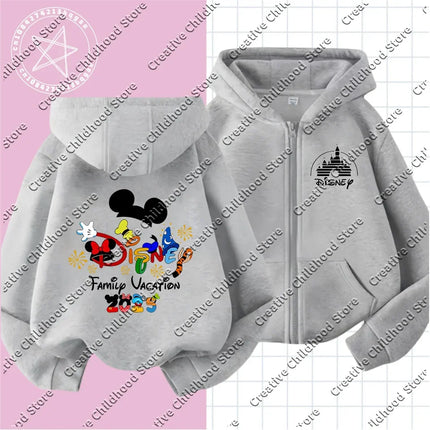 2025 Disney Minnie Mouse Girl Cartoons Kawaii Girl Clothes zipper Hoodie Boy Children Top Caricature Fashion Disneyland Trip