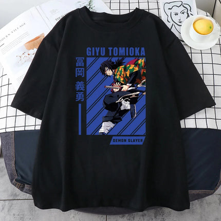 Giyu Tomioka Anime Demon Slayer Prints Women Cotton T-Shirts Personality Trend Casual Short Sleeve All-math Oversize Man Clothes