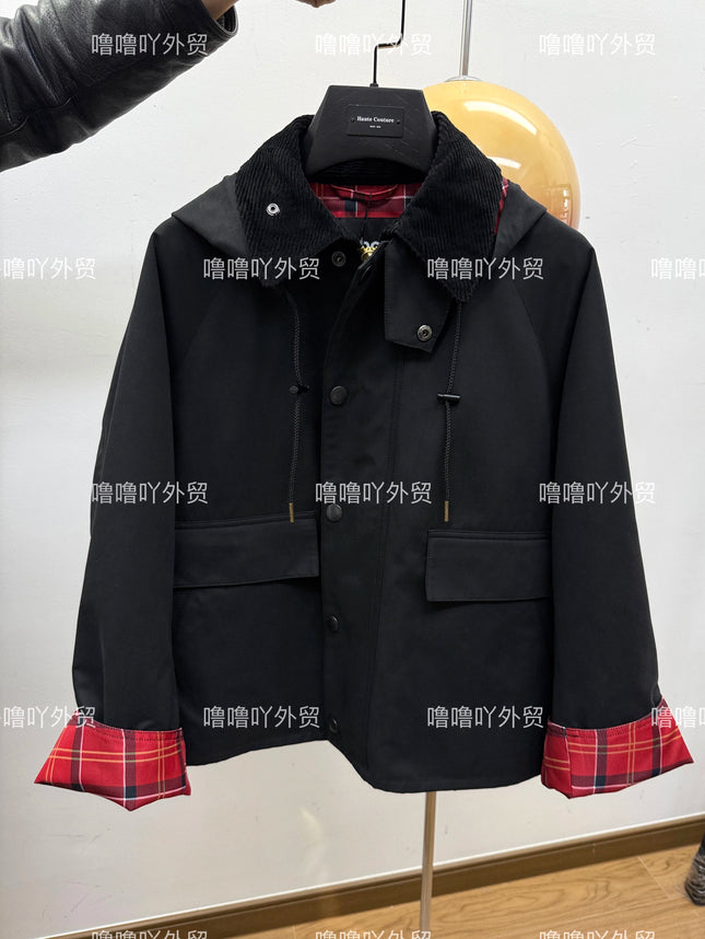 B@r X Ships Joint Japanese Unwaxed Jacket Red Plaid Sleeves Women's Hooded Jacket Loose